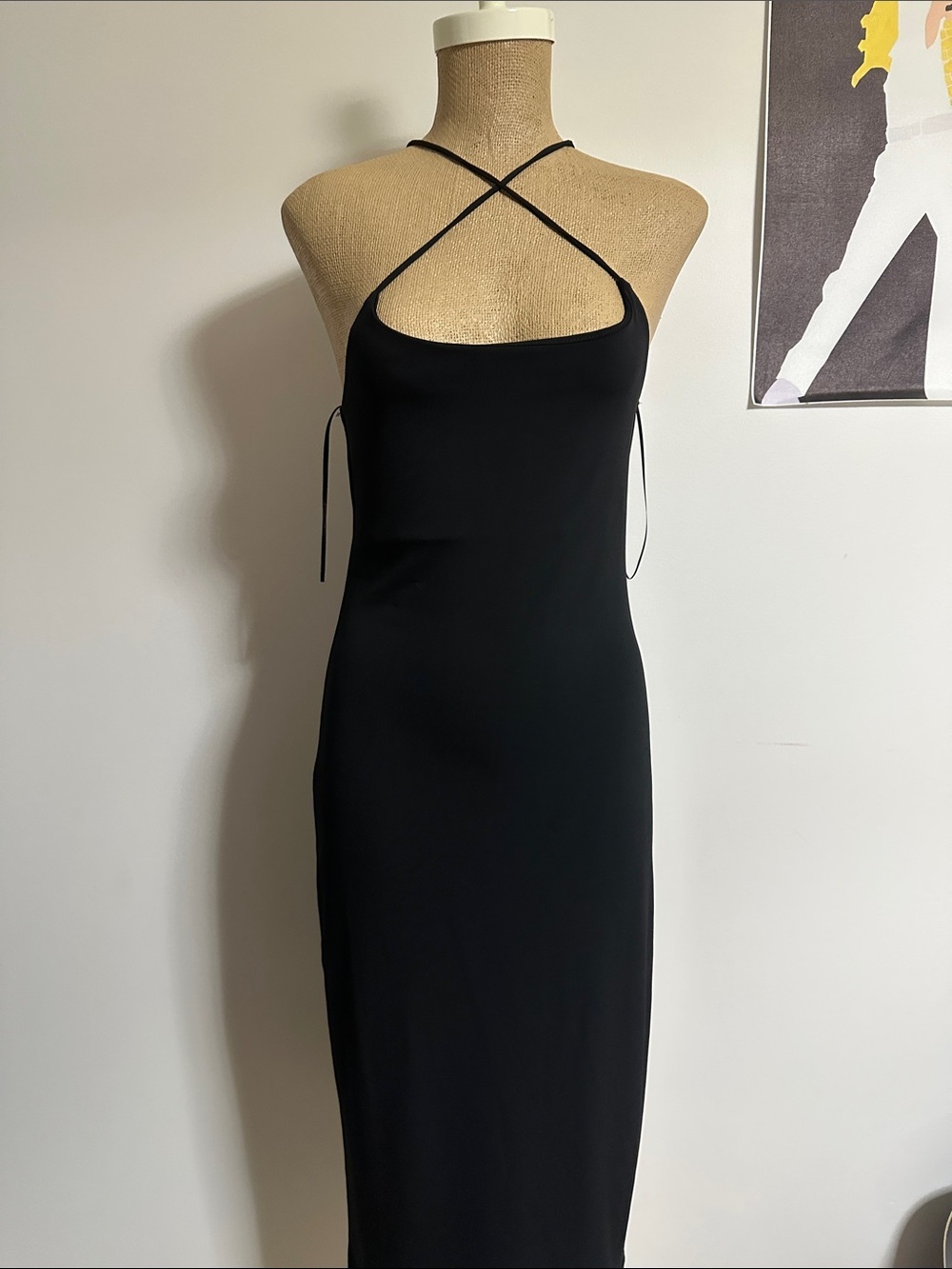 Ambience Classic Black Cross-Strap Slip Dress
